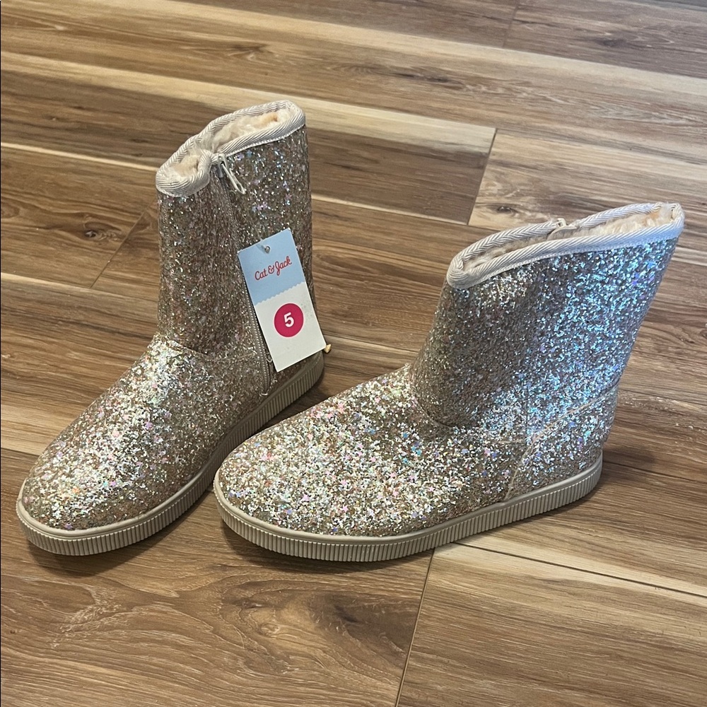 Cat & Jack Sparkly Silver Kids Boots